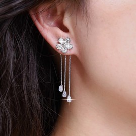 Aneneiceera Vintage Crystal Drop Earrings Silver Teardrop Cz Dangle Earrings Rhinestone Flower Ear Jacket Earrings Shine Wedding Cz Chandelier Earrings Jewelry for Women and Girls