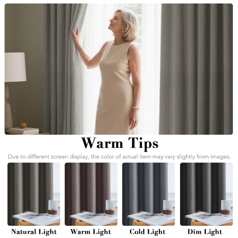 H.VERSAILTEX Linen Blackout Curtain 63 Inches Long for Bedroom/Living Room