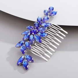 Chargances Wedding Rhinestone Flower Hair Comb Bridal Royal Blue Crystal Hair Side Comb Fashion Handmade Headpiece Hair Accessories for Wedding Bridal Bridesmaid Prom Flower Girls (Royal Blue)