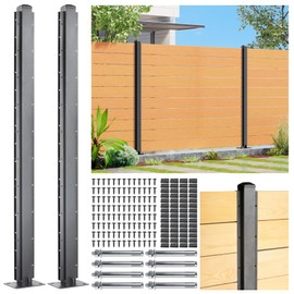 WOWACE 5ft (H/58in) Heavy Duty Fence Post - Serial Post for Outdoor Patio, Backyard and Garden Privacy Fence (2pack-Matte Black)