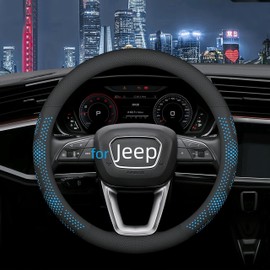 Yangday Leather Steering Wheel Cover for Jeep Wrangler Grand Cherokee Compass, 14.5-15 inches Car Steering Wheel Cover with Non-Slip Breathable (Blue)