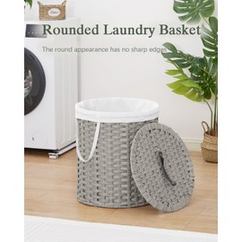 SETVSON Laundry Hamper with Lid Wicker Laundry Hamper Round 26.5 Gal (100 L) Laundry Basket Handwoven Rattan Laundry Basket with Removable Bag Handles 2 Mesh Bags for Living Room Bedroom Gray