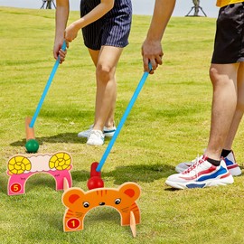 Toyvian Children Croquet Set with Croquet Wood Mallets, Classic Family Game for Lawn,Backyard,Park and More