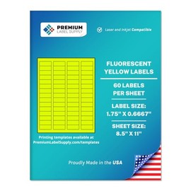 Premium Label Supply Bright Neon Color Fluorescent Sticker Labels - 1.75" x 0.6667" Return Address Labels - (Fluorescent Yellow, 6000 Labels)