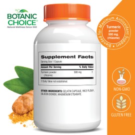 Botanic Choice Premium Turmeric Antioxidant Support - Joint Health Supplement for Adults - 180 Vege Capsules (500 mg each)