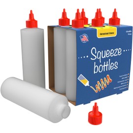 6-pack Plastic Squeeze Condiment Bottles 16-Ounce with Red Twist-Cap Set of 6 16-oz (Perfect for Syrup, Sauce, Ketchup, BBQ, Condiments, Dressing, Arts and Craft, Workshop, Storage, and More)