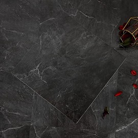 Peel and Stick Floor Tile, Black Grey Marble Vinyl Flooring, Durable and Waterproof for Update Bathroom Kitchen Basement, 12x12In, 10 PCS