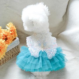 ANIAC - Vestido de mariposa para perro con tutú azul divertido ropa para perro con ala para niña, disfraz de mariposa para perro pequeño, disfraz de gato para Halloween, cumpleaños, boda (azul lago,