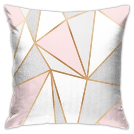 Pink Grey Gold Geo Throw Pillow Covers 18"X18" Cozy Velvet Square Throw Pillowcases Home Decor For Bed Couch Sofa Living Room Cushion Cover