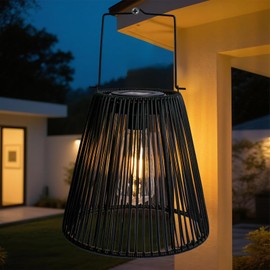 Solar Hanging Lanterns Outdoor Waterproof Rattan Solar Lights 12.3" LED Lantern Gifts for Women Decorative Lanterns for Lawn, Patio, Yard, Landscape, Porches, Hallway Garden Decor (Black)