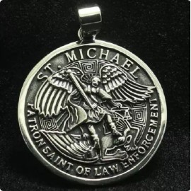 Fashion Jewelry Big ST MICHAEL ARCHANGEL PROTECT ANGEL BLESS Pendant GERMAN Silver 20" Necklace