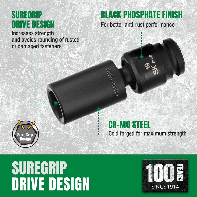 SK 3/8" Drive Universal Impact Socket Set, Deep Swivel Impact