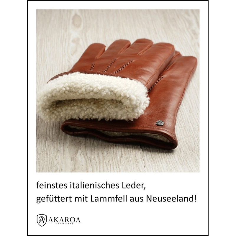 AKAROA ESTD 2019 DAN Men's Leather Gloves, Touchscreen Function, Italian