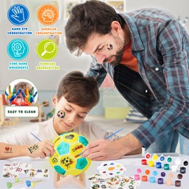 Fußball Nachtlicht Geschenke DIY 3D Fußball Lampe Malset mit Holzständer Malzubehör Fussball Kunstzubehör Bastelset für Kinder Jungen und Mädchen Geburtstag Weihnachten