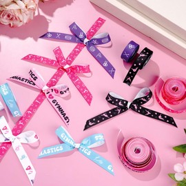 Pineraap 6 Rolls 30 Yards Gymnastics Ribbon, 5/8 Inch Gymnastics Grosgrain Ribbon Sport Craft Ribbons for Hair Bow Wreath Making Gift Wrapping Party Decor Gymnast Accessories