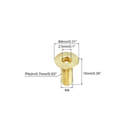 uxcell Flat Head Socket Cap Screws, M4-0.7 x 10mm Brass Inner Hex Drive Fasteners Bolts 24Pcs