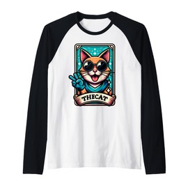 Cat With Sunglasses, Fruit Lover & Cat Lover Tarot Card Raglan Baseball Tee
