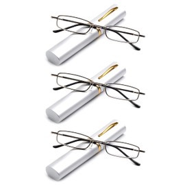 3 Packs Pocket Reading Glasses Ultra Slim Compact Readers Portable Silver +3.00