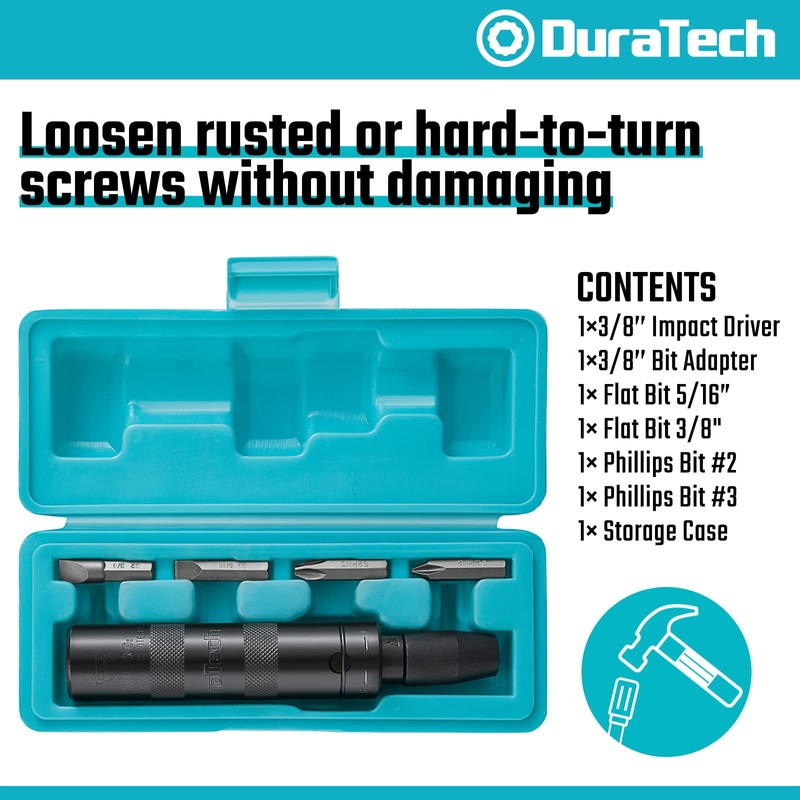 DURATECH 3/8 Inch Drive Manual Impact Driver, Reversible Hand Screwdriver