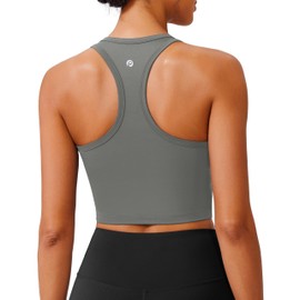PINSPARK Women's Sports Bra Without Underwire Padded Bustier with Removable Cups Racerback Push Up Sports Bra Breathable Bralette Seamless Crop Tops Jogging Yoga Fitness, gray, XS