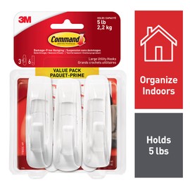Command Large Hook Value Pack, 5 lb Capacity , 3 Hooks 6 Large Strips, (17003C-VP)