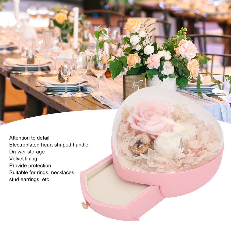 Heart Shaped Jewelry Box Wedding Preserved Flower Necklace Ring Storage