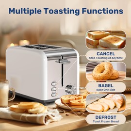 YSSOA Stainless Steel Toaster 2 Slice with Extra Wide Slot & Removable Crumb Tray, 6 Shade Settings and Bagel/Defrost/Cancel Functions, Compact Oven, for Various Bread & Waffle, White New