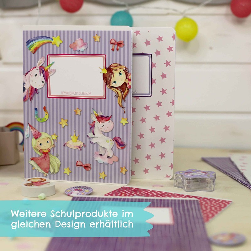 Papierdrachen 2 high-quality school folders for children, DIN A4, unicorn