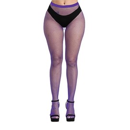 Bestjybt Womens Fishnet Tights High Waist Mesh Fish Net Stockings Pantyhose (US, Alpha, One Size, Regular, Regular, Purple)