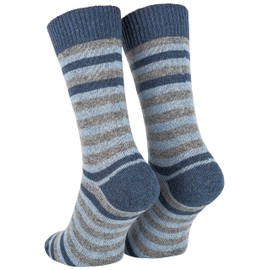 Piarini Wool Socks Striped [2 Pairs] – Women Men – Winter Socks, Warm House Socks, House Socks – Cuddly Socks Thin, blue