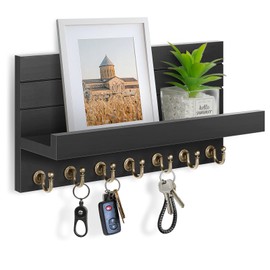 HONJIN Key Holder for Wall: Upgraded 7 Sturdy Key Hooks Easy Installation Mail Organizer Wall Mount Hanging Key Rack for Kitchen and Entryway Decor