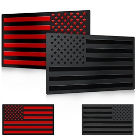 4 Pcs 3D Metal Black American Flag Decal Stickers - Matte Dual Black & Black-Red 3" x 5" Patriotic USA Flag Car Decals Stickers for Car, Truck, Window, Motorcycle Bumpers