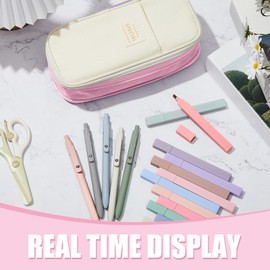 Henoyso 18 Set Aesthetic Bible Study Supplies Include Big Capacity Pen Bag with Zipper 12 Pcs Chisel Tip Bible Highlighters 5 Pcs Quick Dry Retractable Black Ink Pens for Office(Pink)