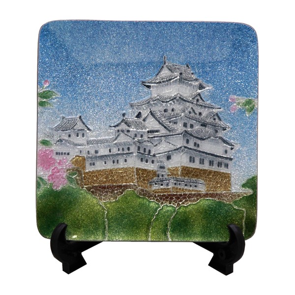Saikosha 124-09 Cloisonne Dish 3.5 Square Himeji Castle