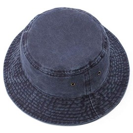 XRDSS Vintage Cotton Bucket Hat Washed Retro Outdoor Fishing Sun Hat (Navy)