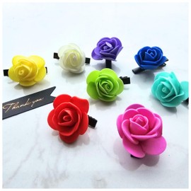 Generic ALLUREVIE 8PCS Artificial Rose Flower Hair Clips for Women and Girls - Colorful 1.8 Inch Flower Hair Clips with Gift Packaging, Floral Hair Accessories for Women and Girls