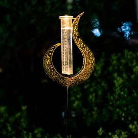 Venniy Rain Gauge Outdoor Decorative, Solar Garden Rain Gauge, 7" Capacity Glass Tube Metal Flame Shape for Garden Yard Lawn