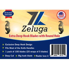 Zeluga 19-328 100 pieces Utility Deep Hook Blades with Round Hole Carbon Steel Hook Razor Blades Knife Blades for Roofing and Carpet