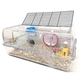 28” Extra Large 2-Tiers Acrylic Clear Hamster Mouse Deluxe Palace House Habitat with Large Running Wheel Water Bottle Tower Food Bowl Hide House Deep Base Ground