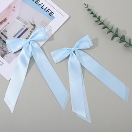 Matwsec 2PCS Blue Hair Bow Light Blue Bows for Hair Ribbon Clip with Tails Barrettes Accessories for Women Girls Wedding Dress Decor