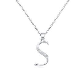 Huacan Women's Men's Necklace with Letter Pendant A-Z Alphabet 925 Sterling Silver Zircon Birthday Gift for Women Girls Mum Girlfriend 45 + 5 cm Length, Sterling Silver, Zircon