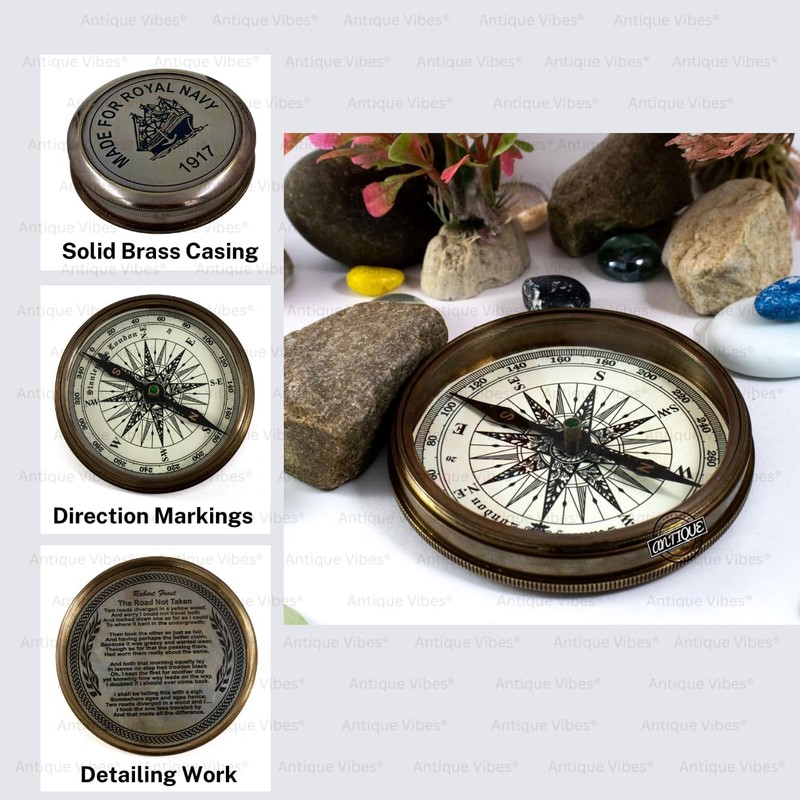Vintage Royal Navy Pocket Compass, Antique Brass Maritime Navigation Instrument,