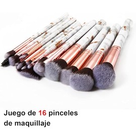 DUAIU Brochas de Maquillaje 16PCs Set de Brochas de Maquillaje, Sintéticas Premium para Polvo Kabuki Rubor Contorno Base Corrector Difuminado Sombras de Ojos Sets