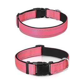 Reflective Dog Collar Nylon Collar Adjustable Pet Collar with Quick Release Buckle Soft Neoprene Padded for Small Medium Dog Pet (Pink)