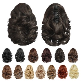 HEWEICSY Ponytail Extension, Clip on Ponytails for Women, 9" Claw Clip in Short Curly Wavy Pony Hair Extension for Women - Darkest Brown