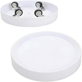 KangTeer 2-Pack 11.2 Inch Plant Caddy with Hidden Wheels, White Round Rolling Planter Saucer, Easy-Move for Flower Pot,Ornaments, Smart Home Devices(11.2inch)