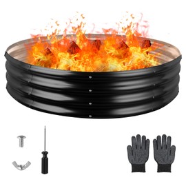 Raynesys 60 Inch Round Galvanized Fire Pit Ring, Round Galvanized Fire Ring, 5 Feet Diameter Round fire Pit, Outdoor fire Pit for Backyard, Camping, Bonfire, Black