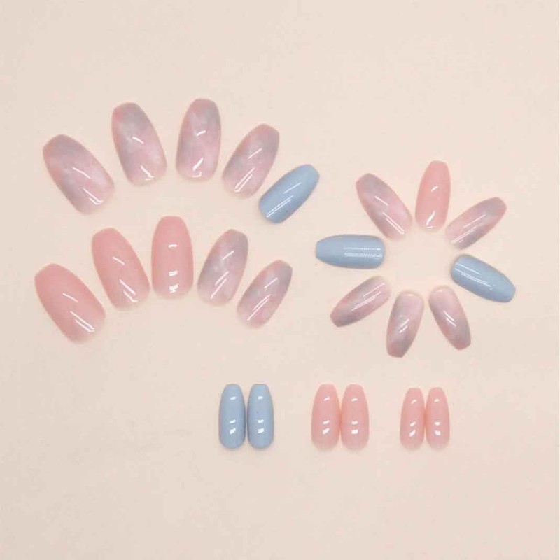 Enppode Medium Press on Nails Coffin Fake Nails Blue Nails