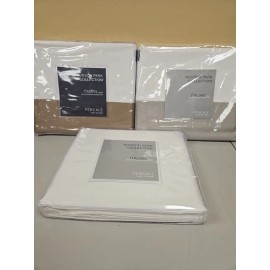 Hudson Park Italian Linens with Sateen Cuff Flat Sheet - Queen - Silver