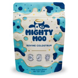 Mighty Moo Bovine Colostrum Powder Supplement with Probiotics for Gut Health, Immune Support & Bloating, High IgG Levels Unflavoured, 30 Servings 100g.